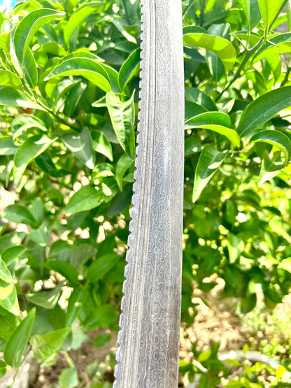 Damascus Blade Tegh with Leather Sheathed Scabbard